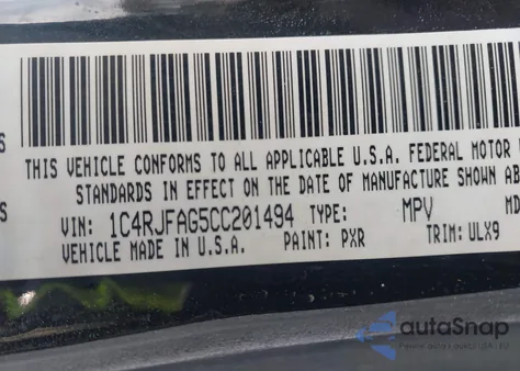 2012 Jeep Grand Cherokee Laredo z USA, uszkodzony, nr VIN 1C4RJFAG5CC201494